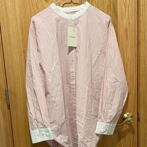 Everlane Pink and White Striped Button Down Shirt